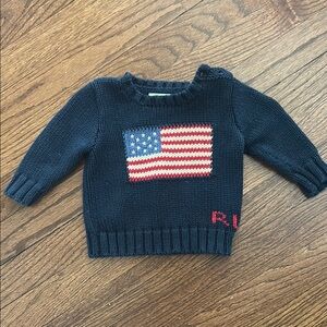Ralph Lauren Navy Knit Sweater with Flag Design